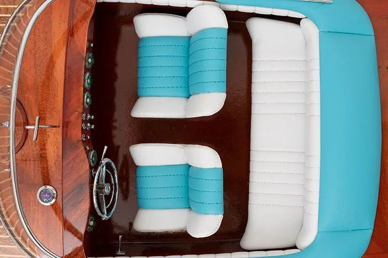 Réplica de lancha motora de madera interior asientos azul grande Batela