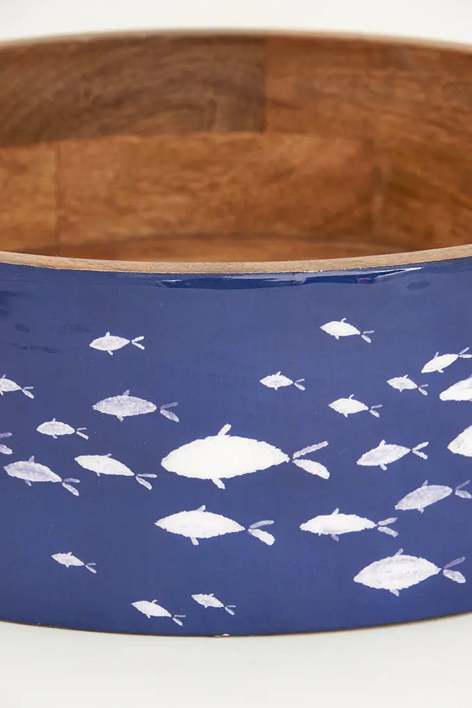 Bol o fuente de madera esmaltada grande con peces Batela Deco 2024