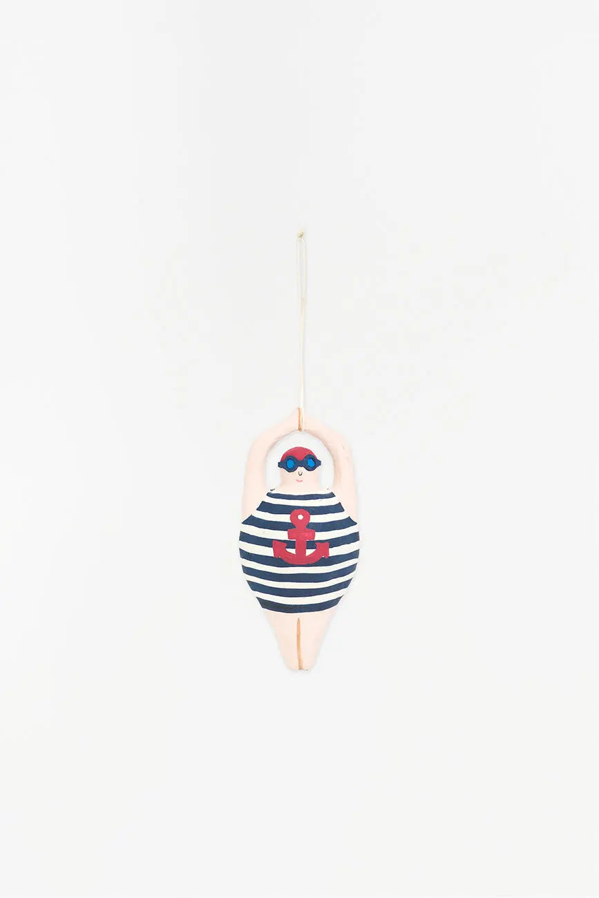 Colgante de bañista de época en papel maché