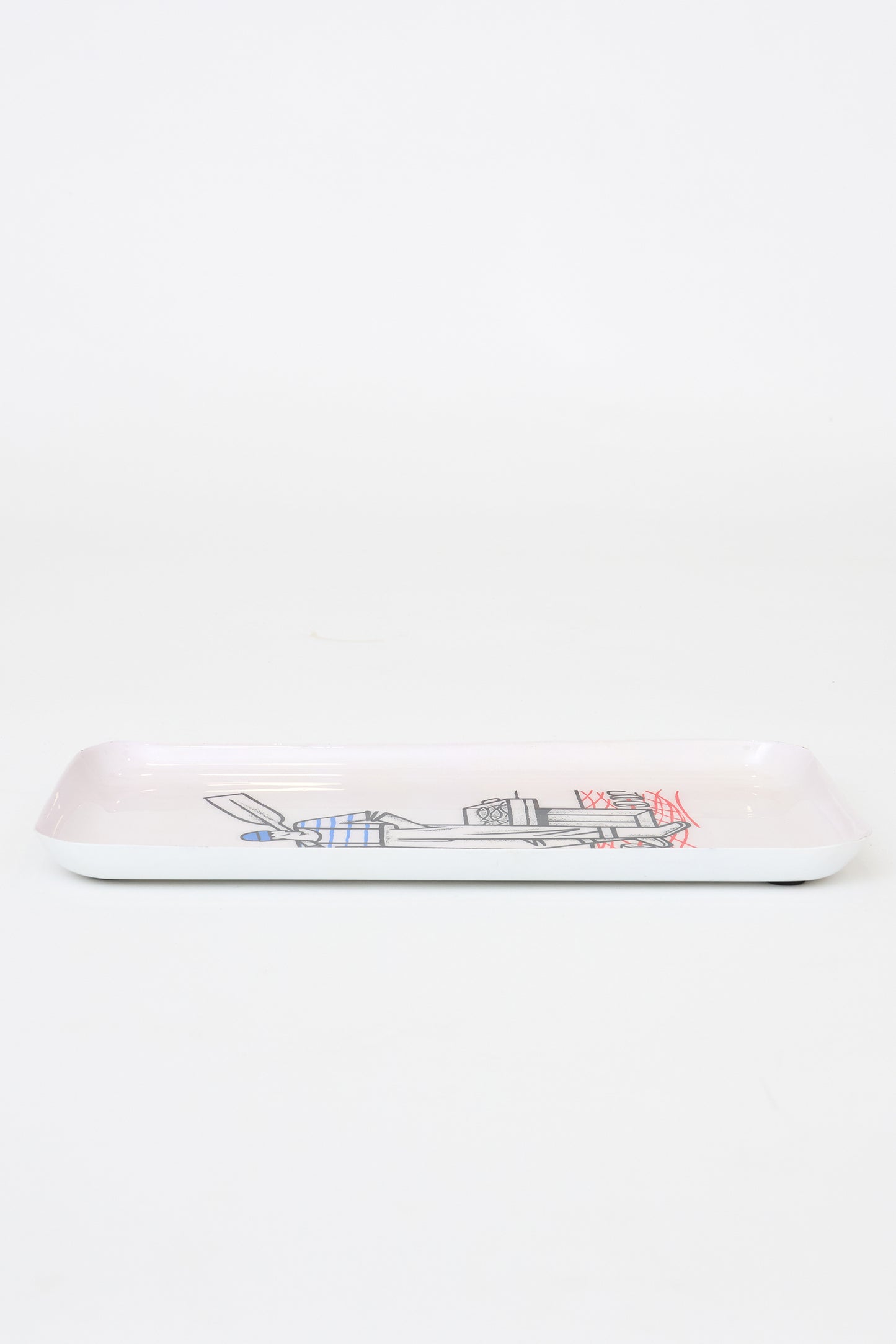 Metal tray illustration of a fisherman