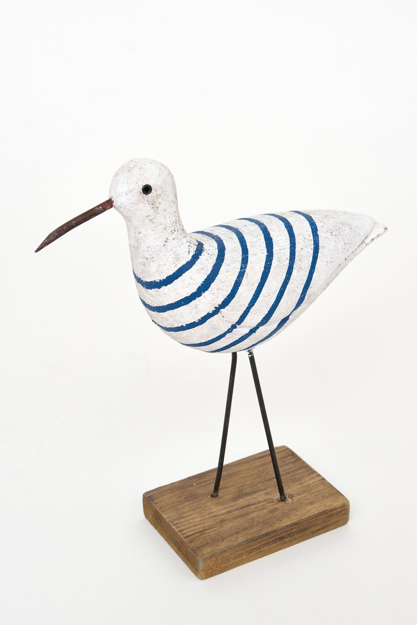 Figura ave madera rayas azules