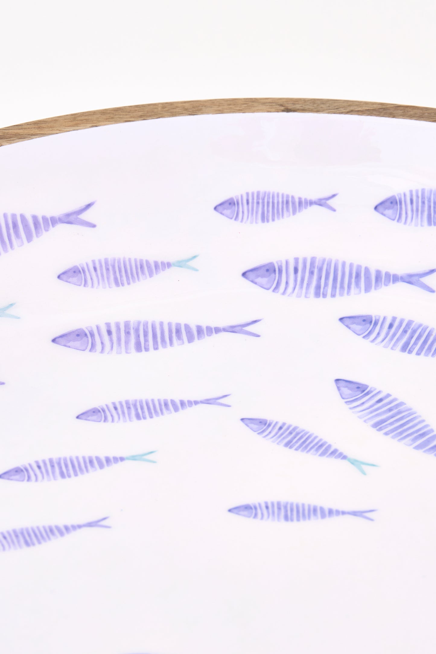 Bowl with fish, Ø: 42 cm, blue, in glazed wood