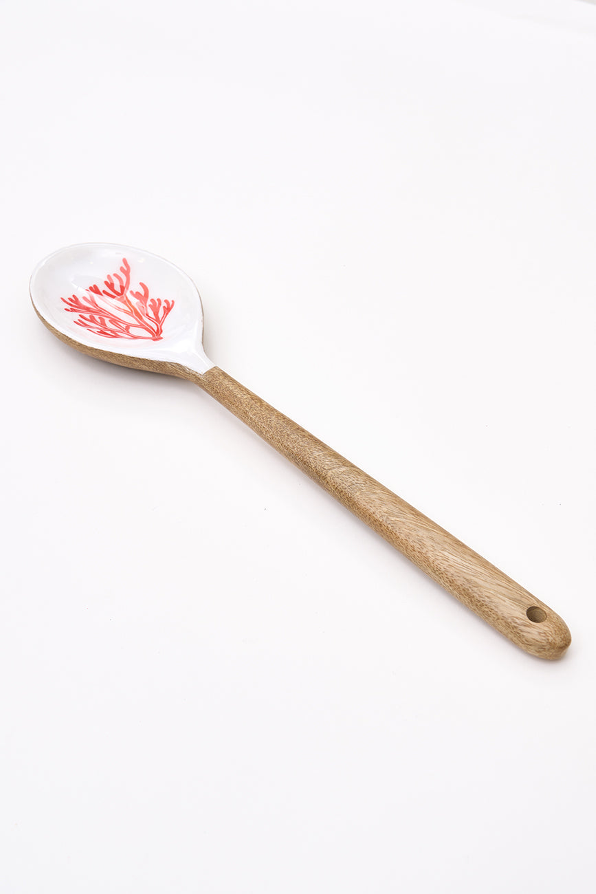 Cuchara de madera esmaltada con coral rojo