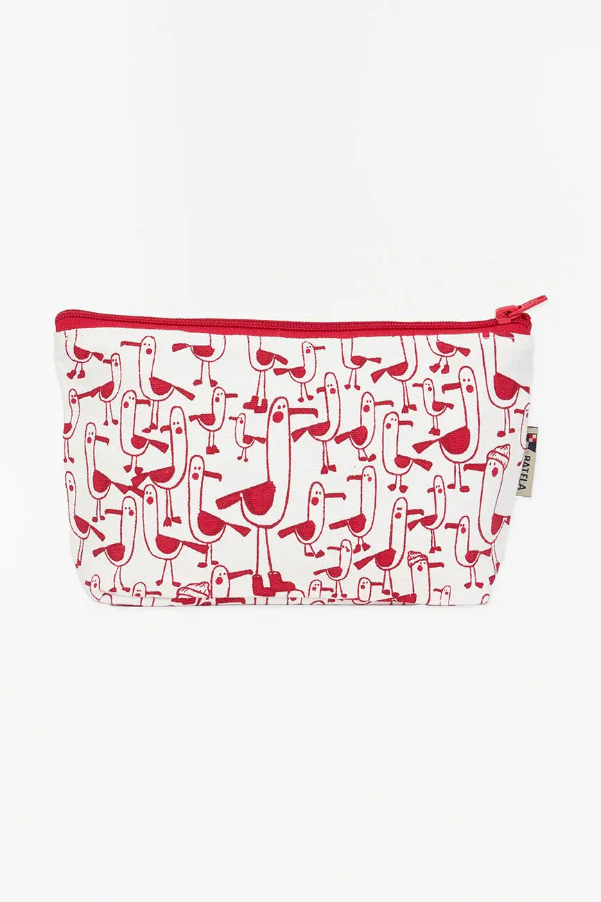 Estuche en algodón canvas con gaviotas rojas
