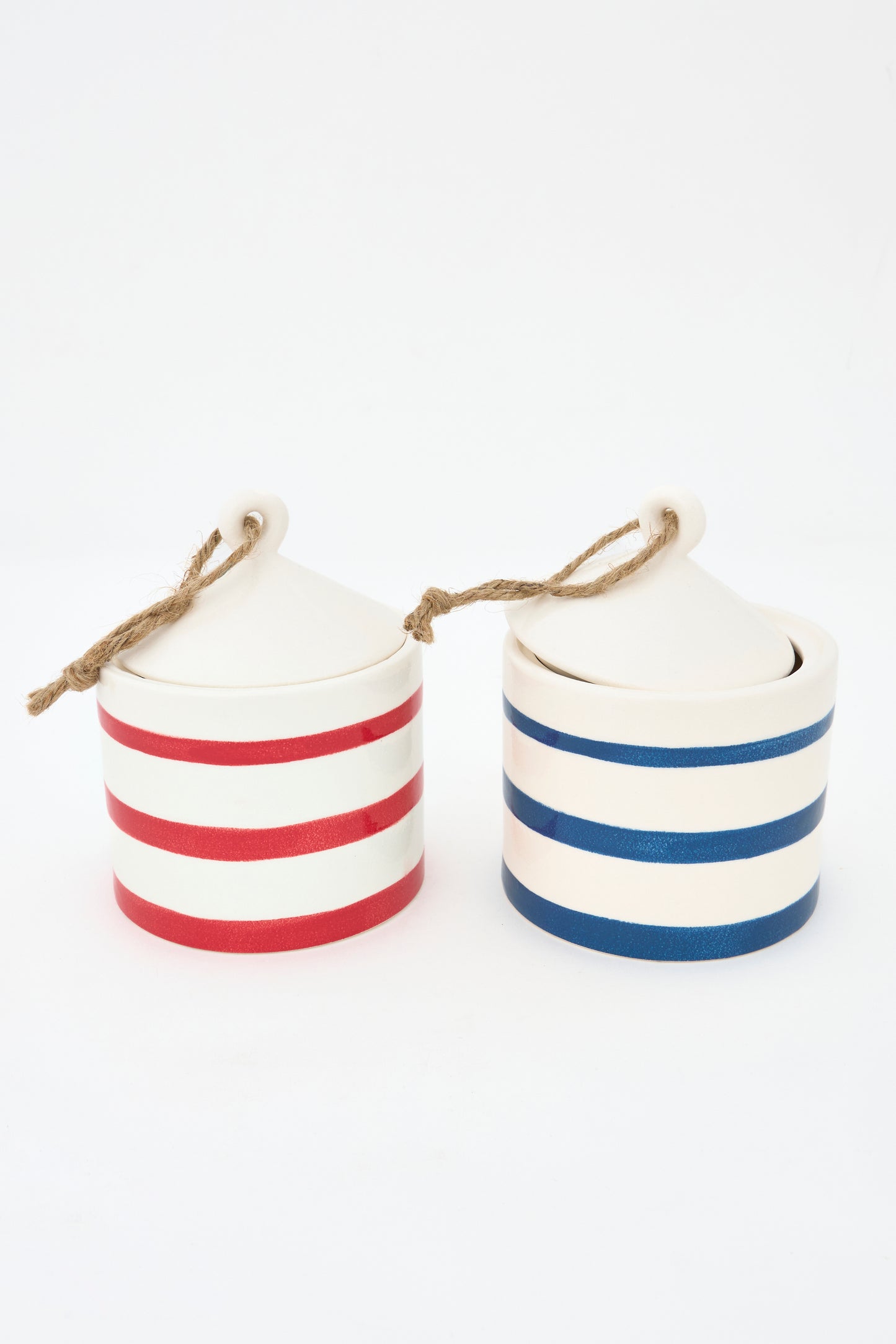 Stoneware jar with nautical stripes