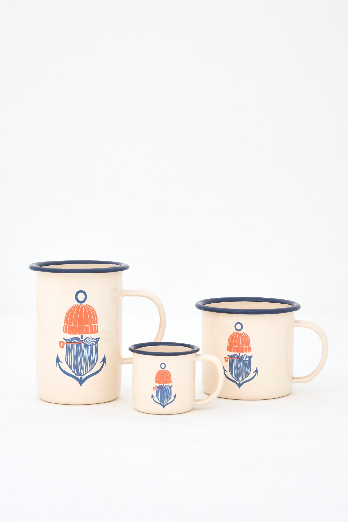 Taza esmaltada blanca marinera