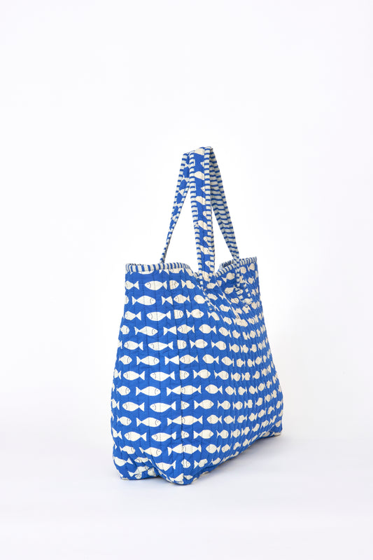 Bolsa tote marinera de algodón con peces