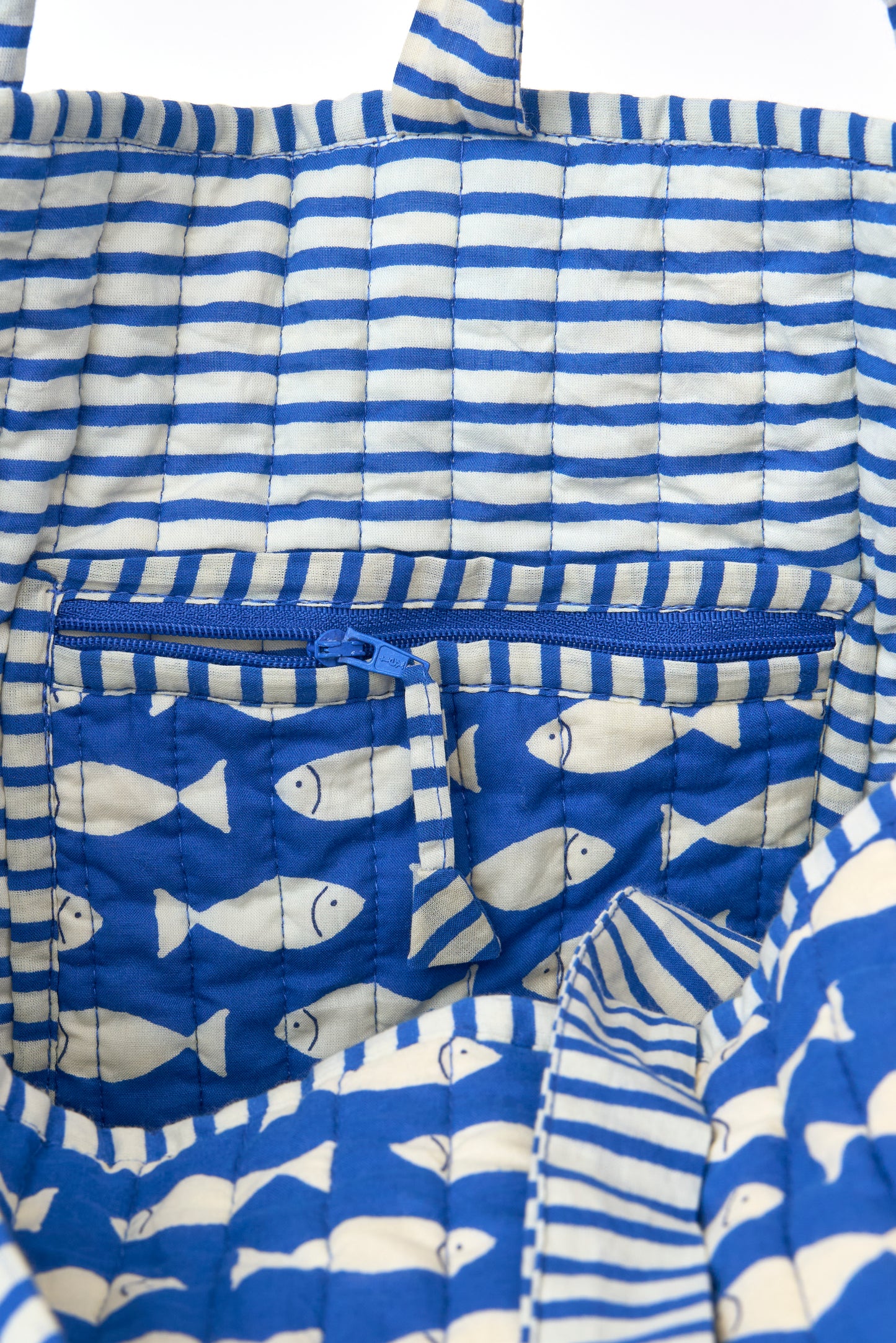 Bolsa tote marinera de algodón con peces