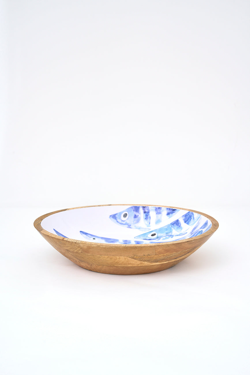 Bol mediano de madera banco de peces