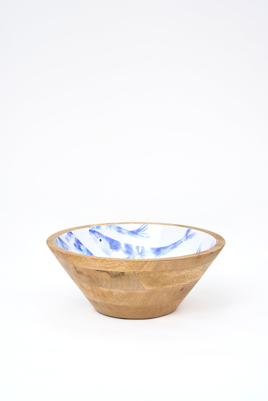 Bol pequeño de madera banco de peces