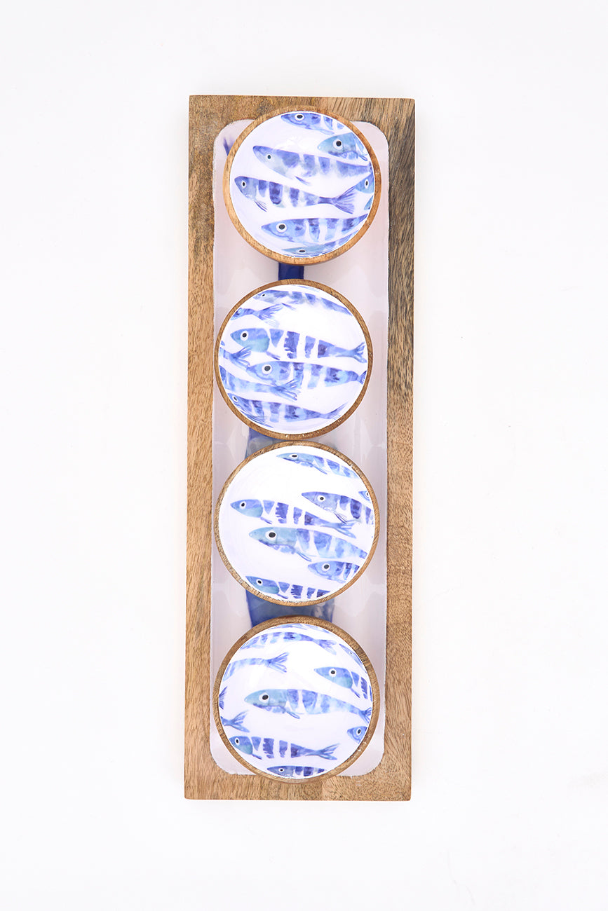 Set de 4 boles pequeños de madera esmaltada con peces