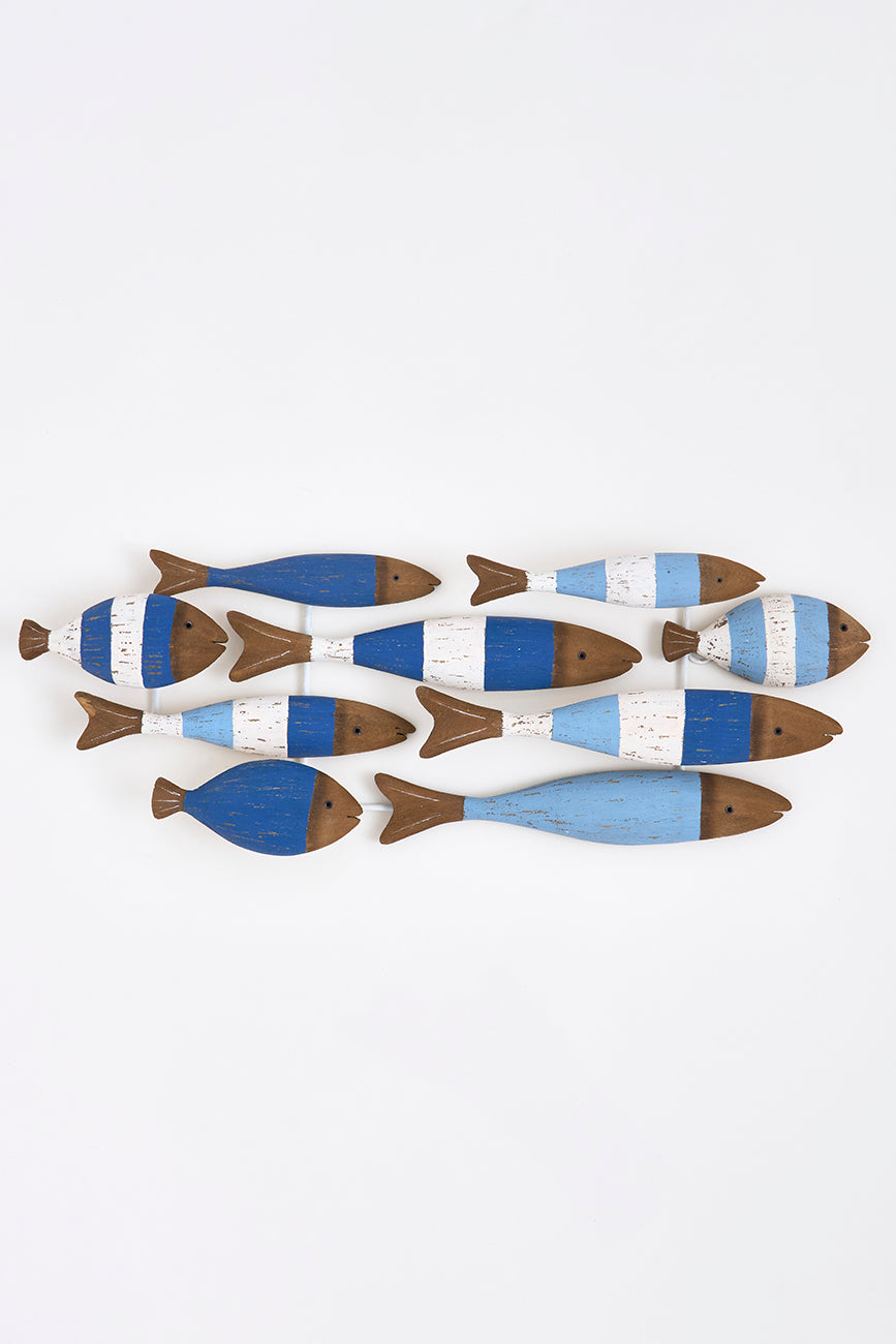 Banco de peces decorativo de madera para pared