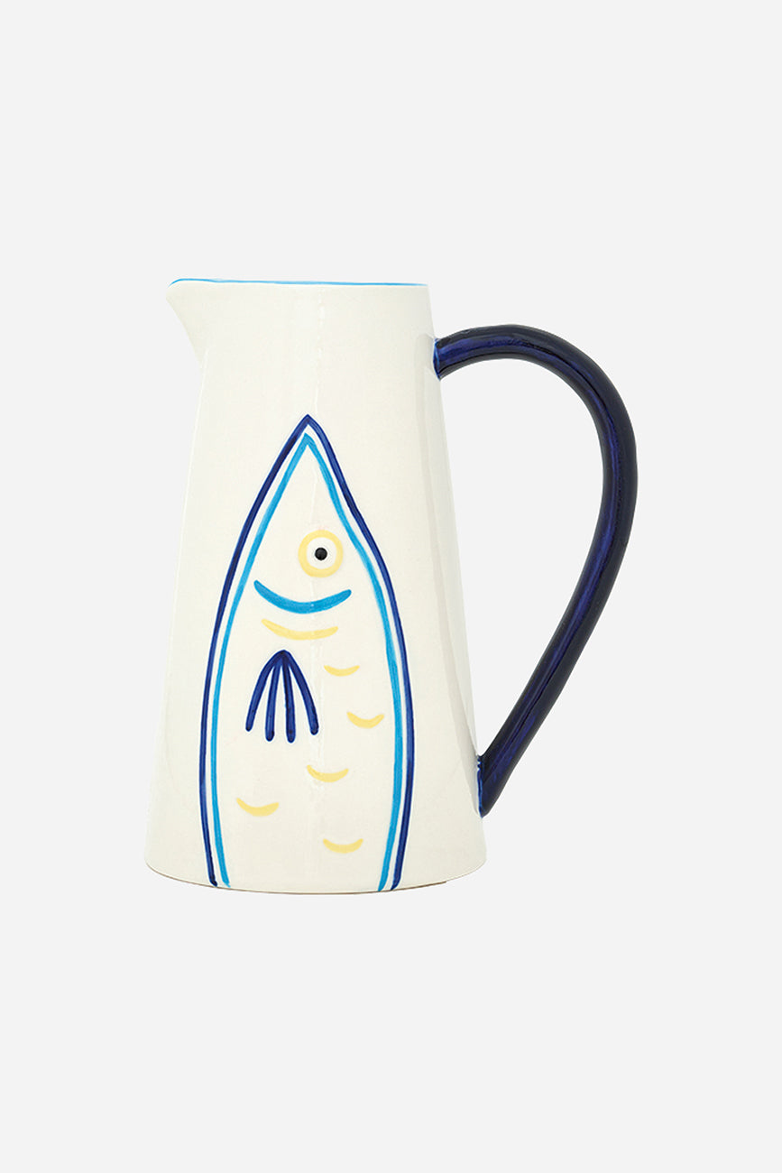 Jarra de gres con pez pintado