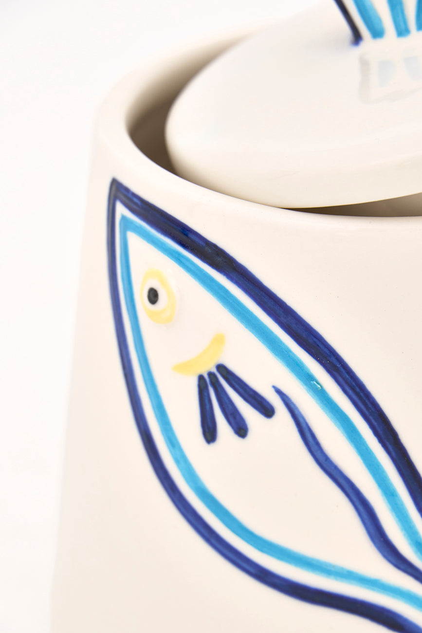 Azucarero de gres con pez pintado