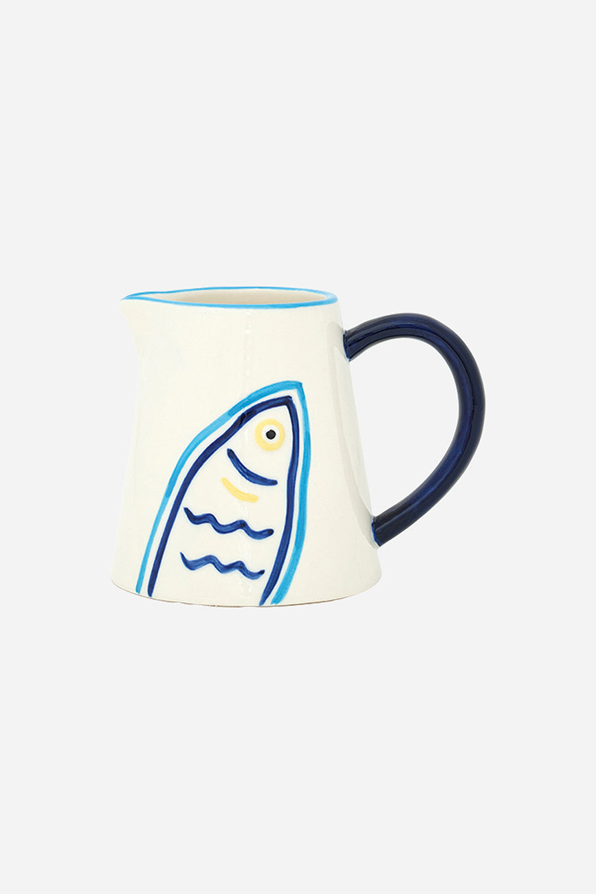 Jarra de leche de gres con pez pintado