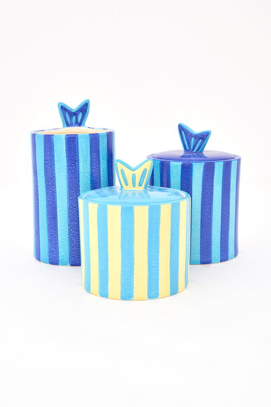Round striped box with lid