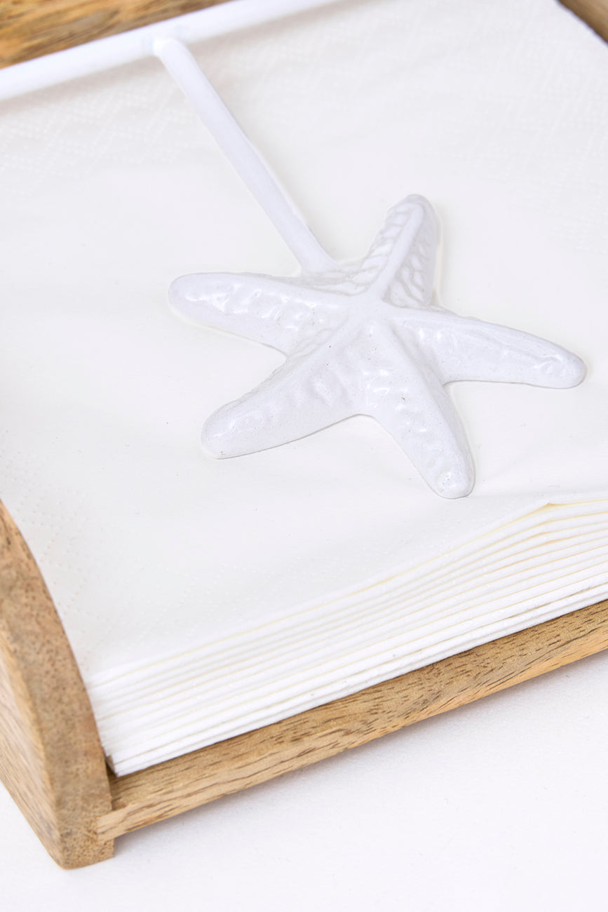 Servilletero de madera con estrella de mar de metal
