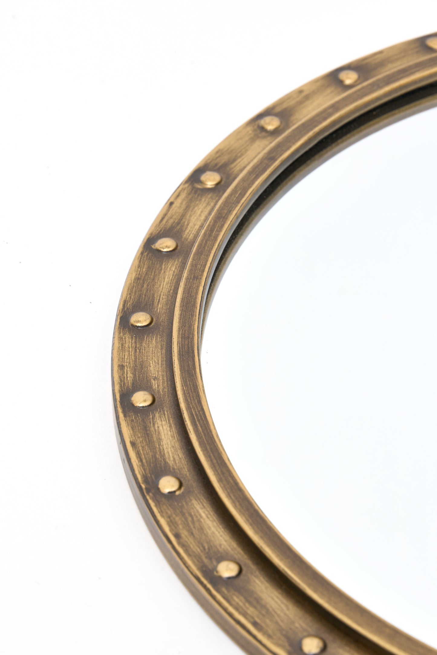 Espejo redondo con marco de hierro tipo ojo de buey