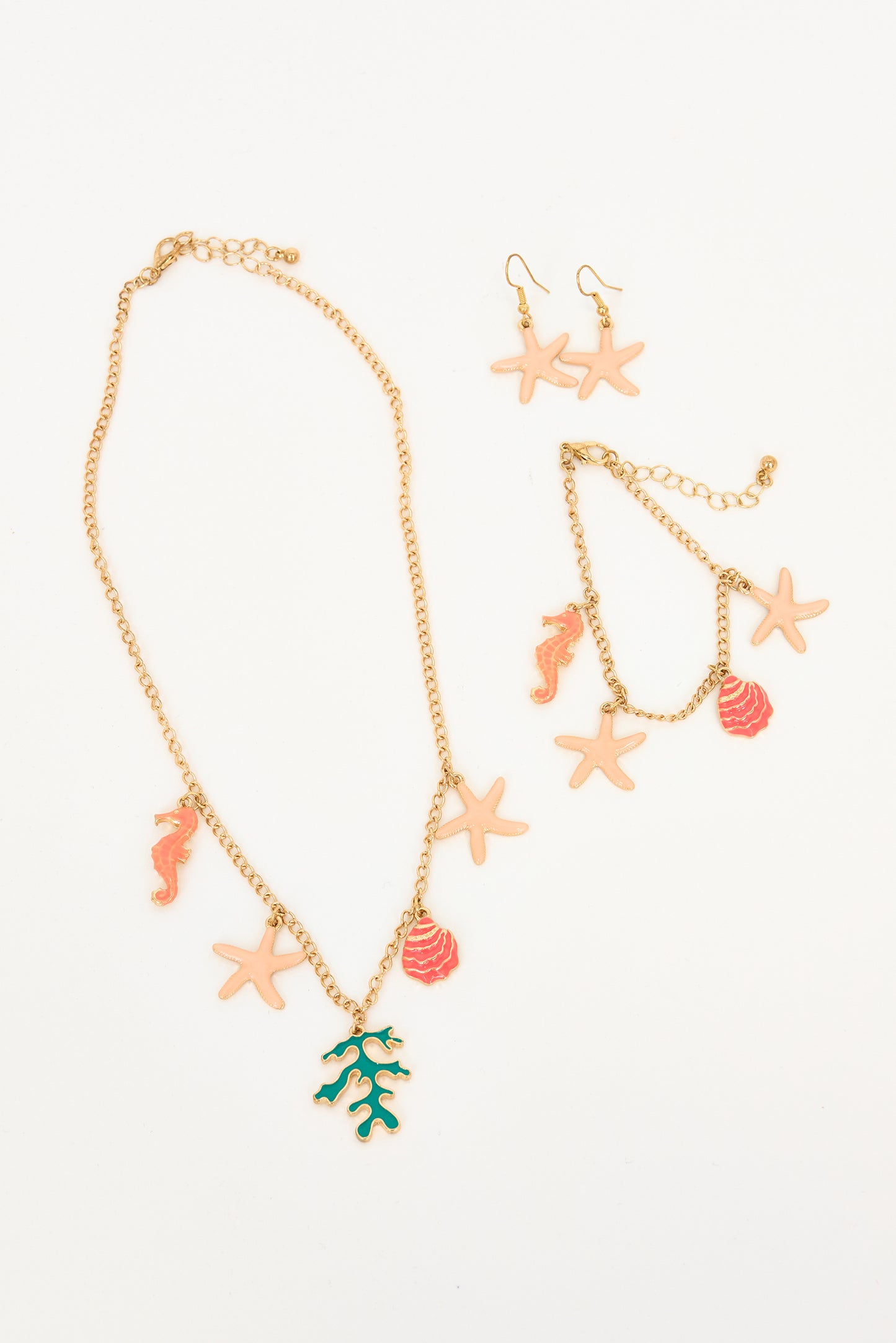 Gold-plated stainless steel necklace with marine motifs