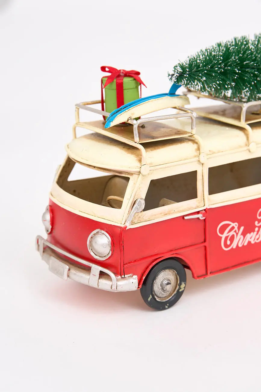 Colgante navideño furgoneta surfera roja pequeña