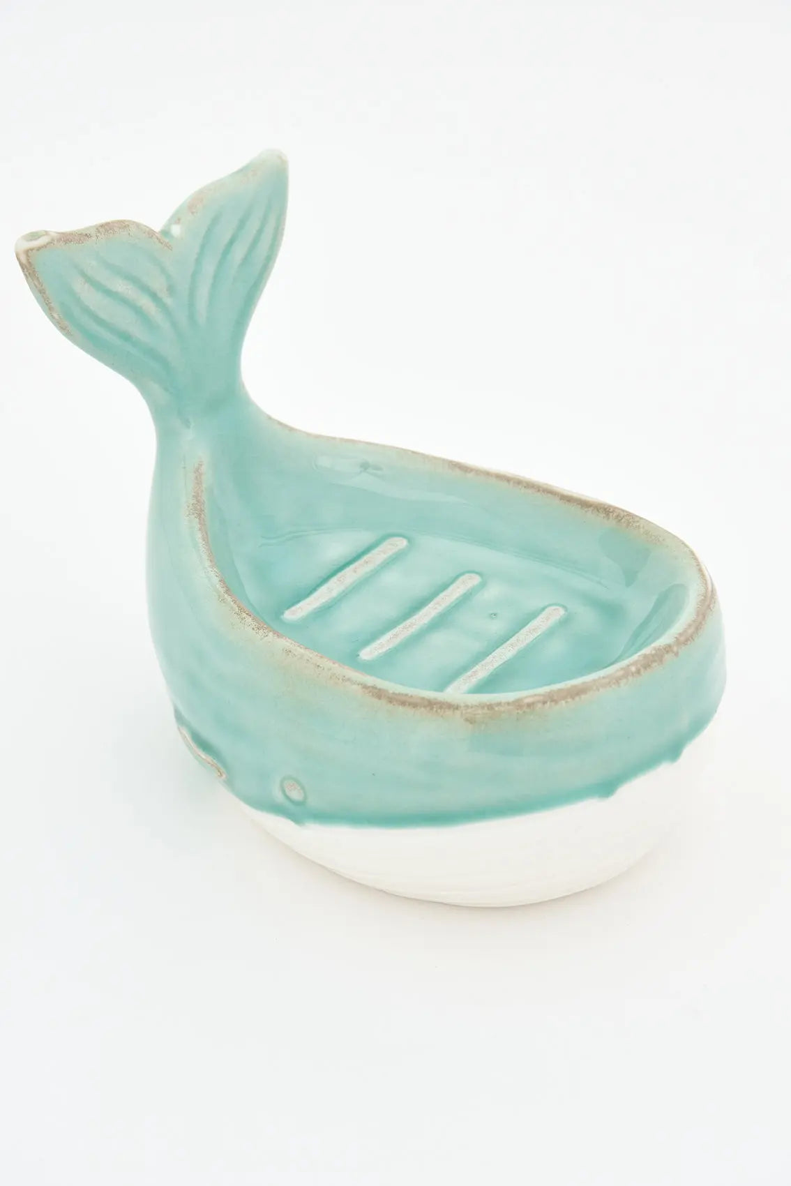 Jabonera forma ballena en porcelana verde