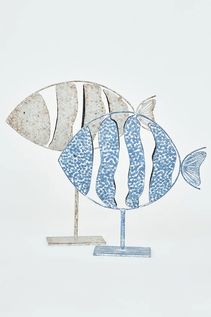 Pez de hojalata con base azul Batela Deco 2024