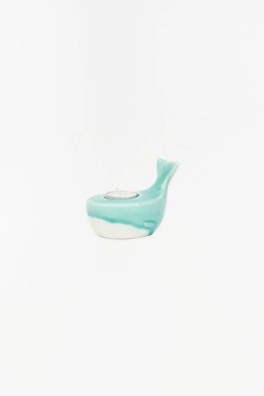 Portavelas forma ballena en porcelana