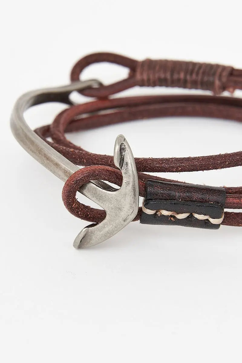 Pulsera de piel marrón con ancla Batela