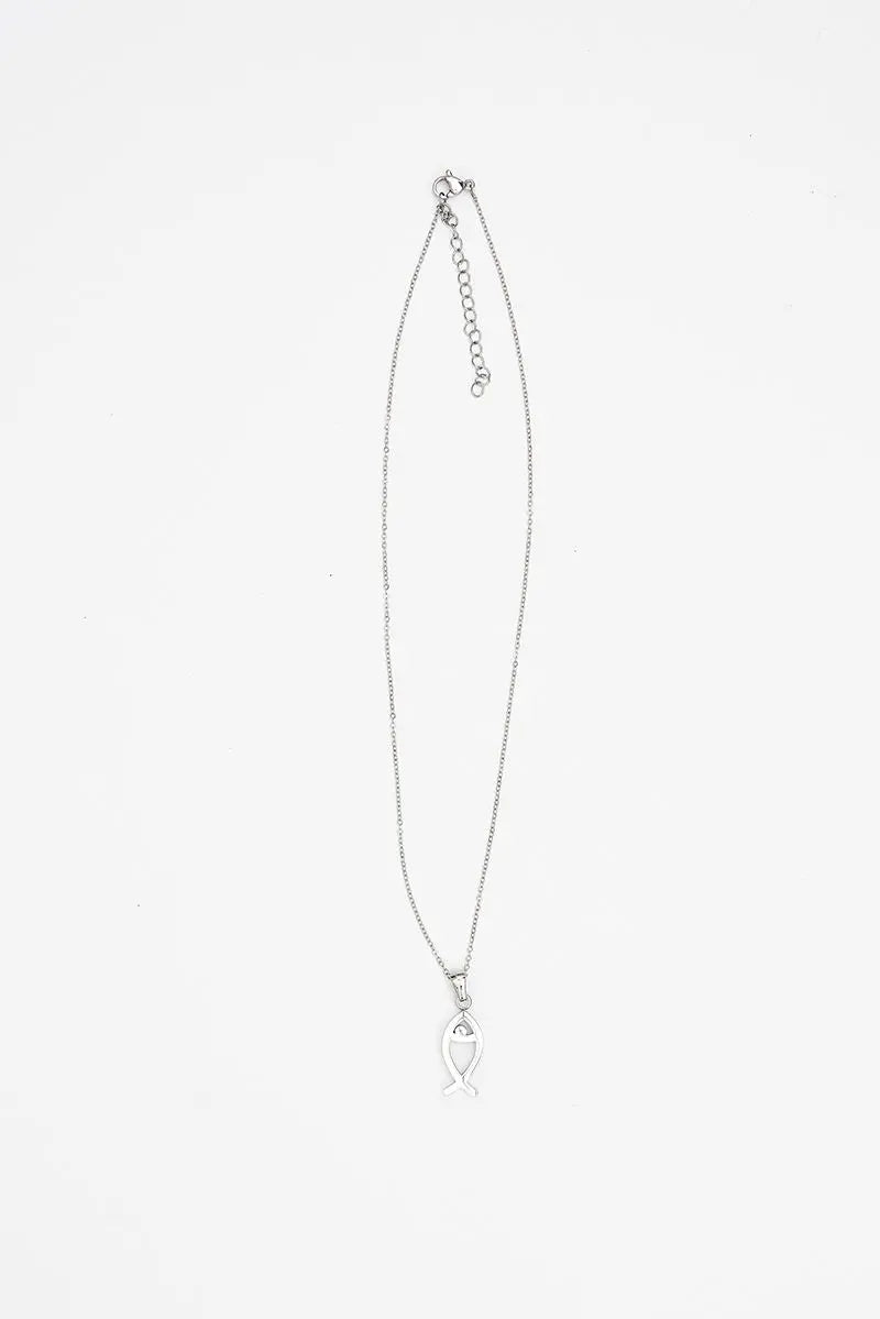 Collar en aleación sostenible y Circonio con colgante pez