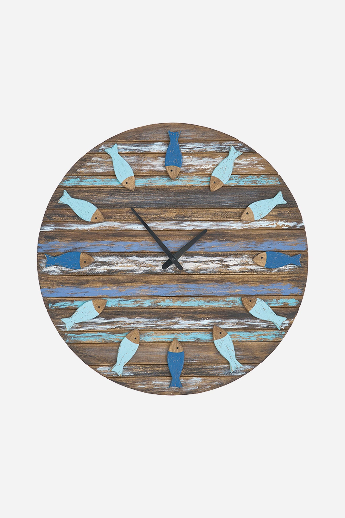 Reloj de pared marinero de madera con peces