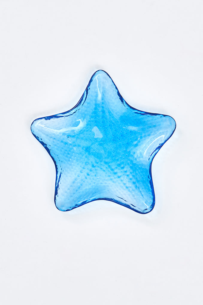 Bandeja estrella de mar azul de cristal grande 