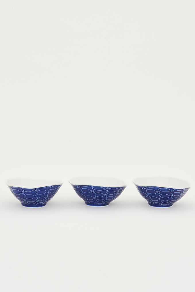 Set 3 boles pequeños de cerámica con peces en relieve