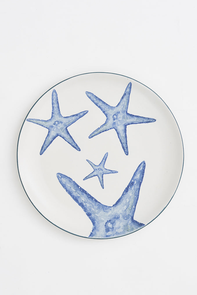 Plato de cerámica grande con estrellas de mar