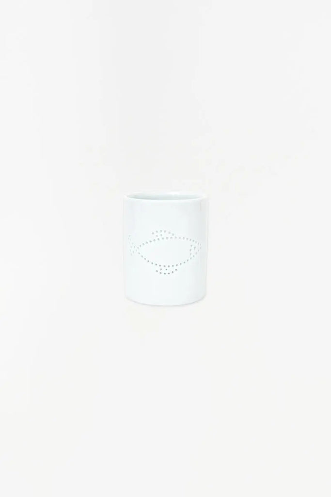 Portavelas de cerámica blanca con pez - D7297 Batela
