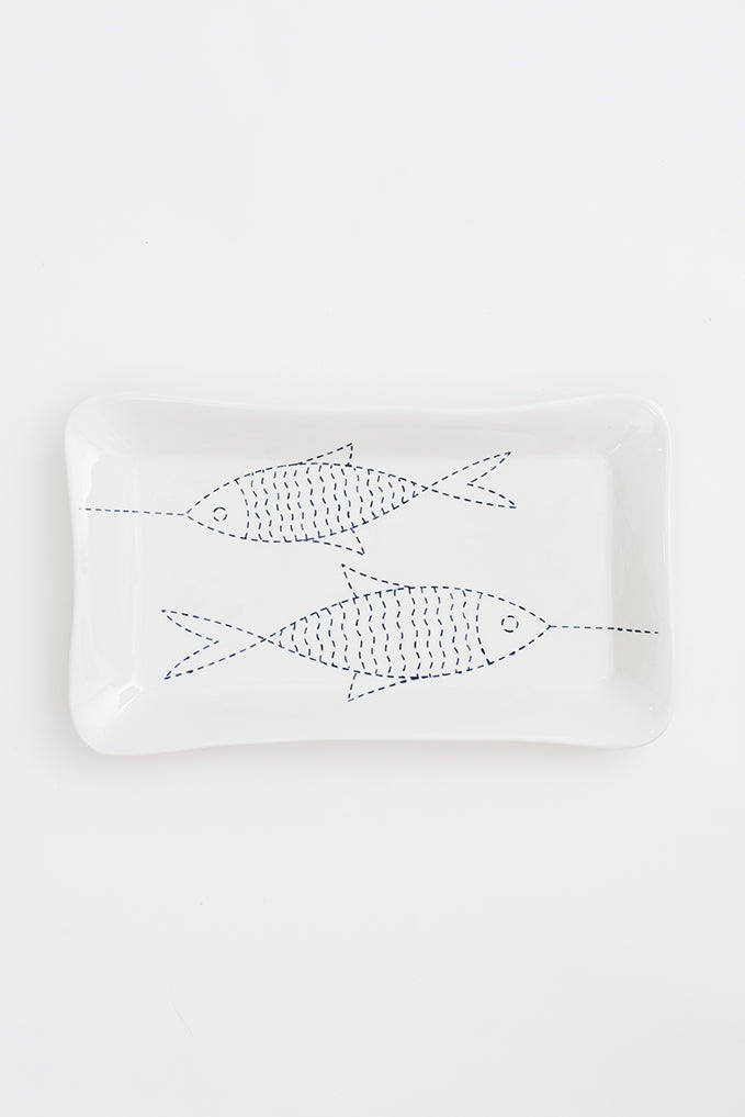 Plato de porcelana con peces forma rectangular