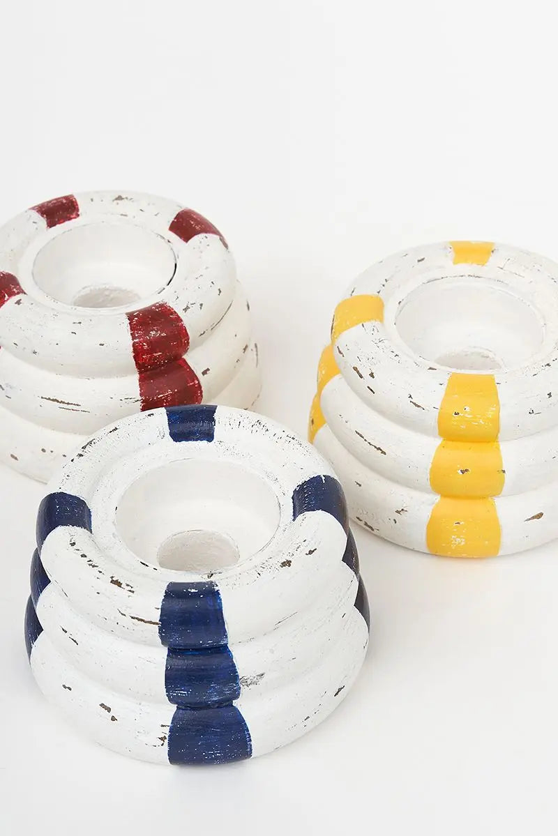 Set de 3 Portavelas con forma de salvavidas de madera
