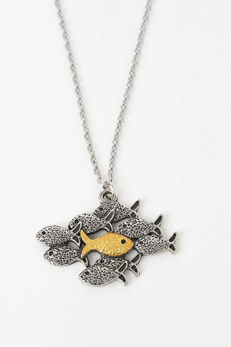 Sustainable alloy necklace with various fish pendants
