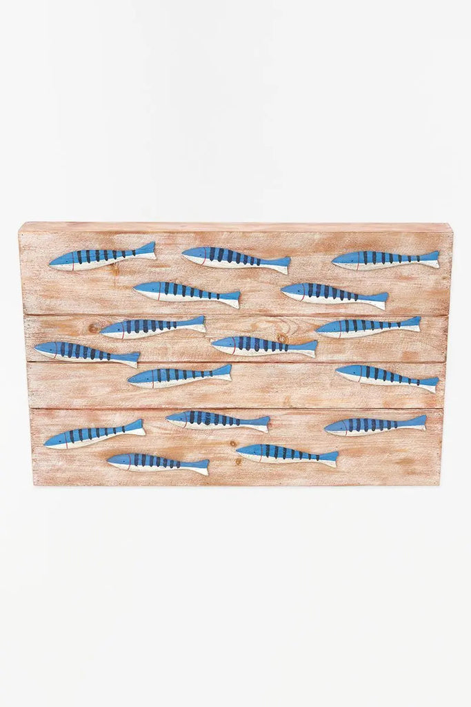 Caja de madera con banco de peces blancos y azules - D2269 Batela