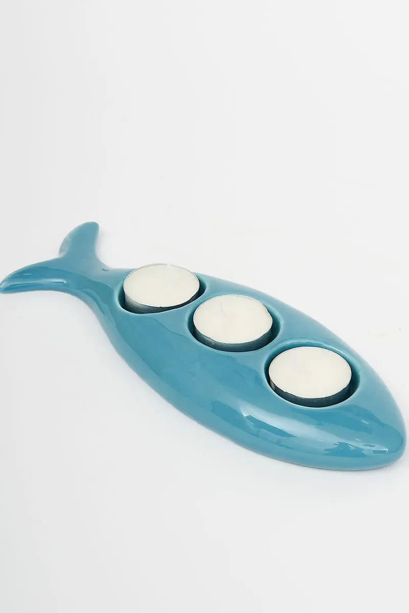 Set de 3 portavelas triple de cerámica con forma de pez