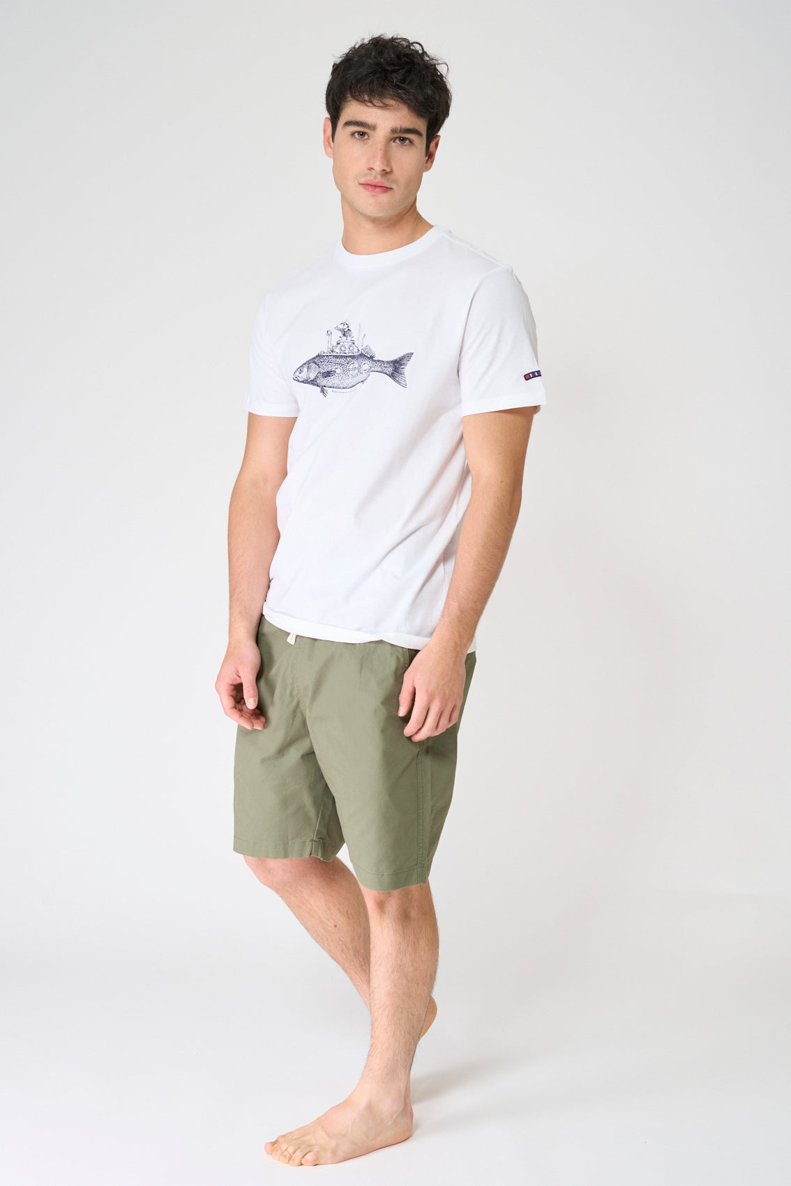 Camiseta de algodón mezcla con dibujo de pez