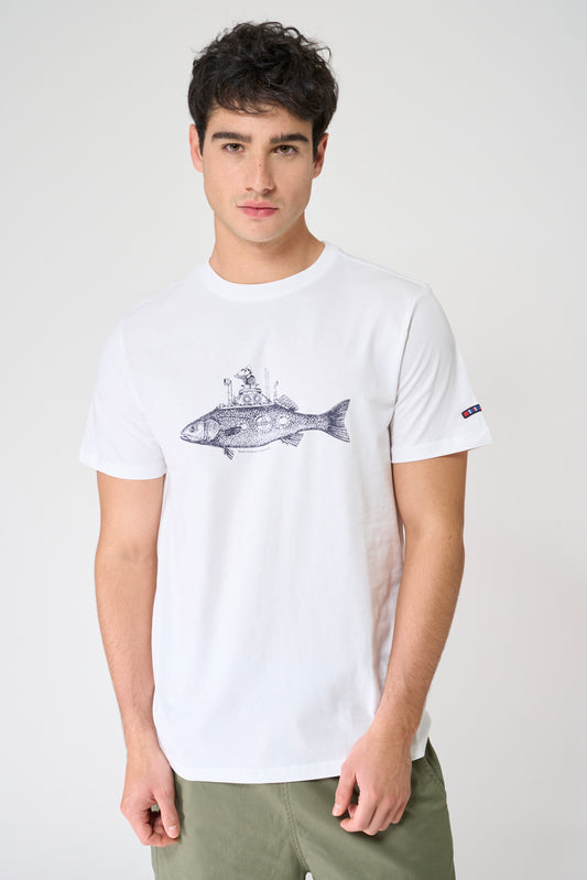 Cotton blend t-shirt with fish print