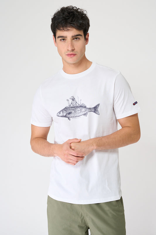 Cotton blend t-shirt with fish print