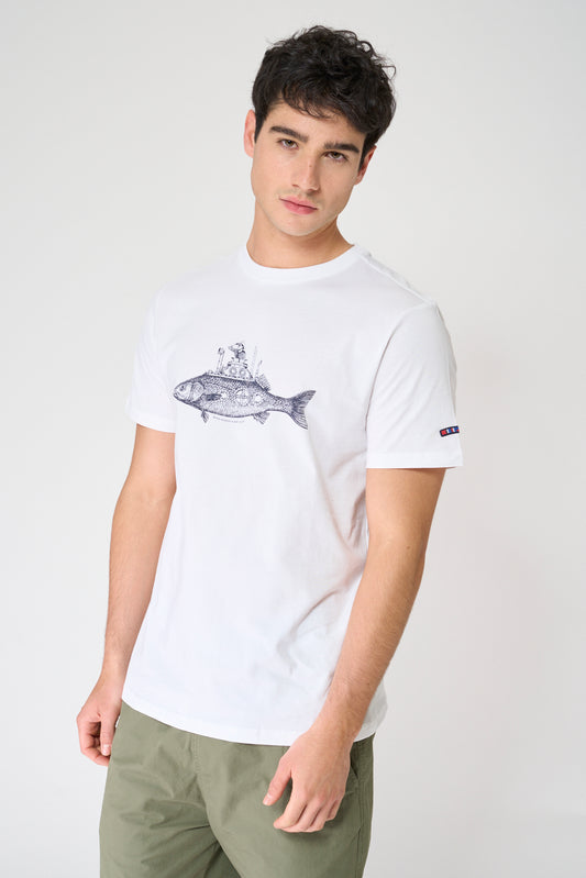 Cotton blend t-shirt with fish print