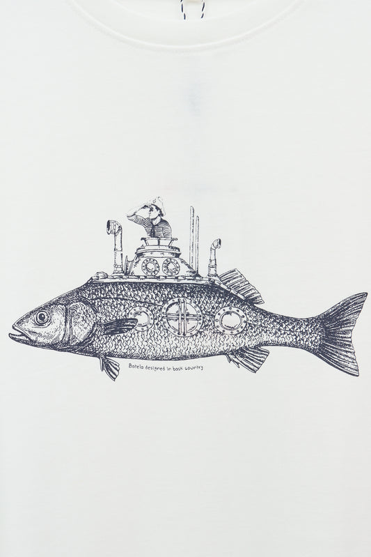 Cotton blend t-shirt with fish print