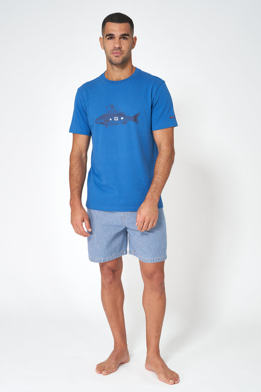 Cotton blend t-shirt with fish print