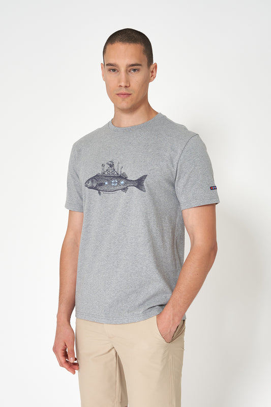 Cotton blend t-shirt with fish print