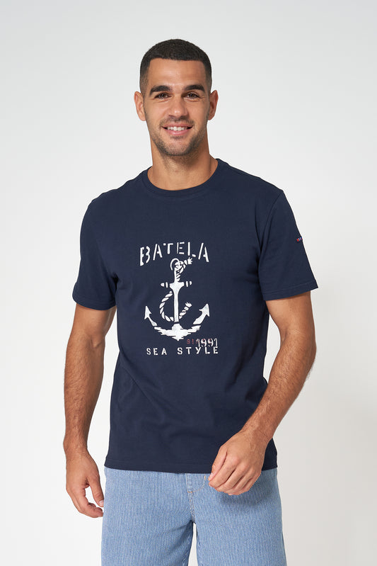 Cotton T-shirt with anchor and Batela logo