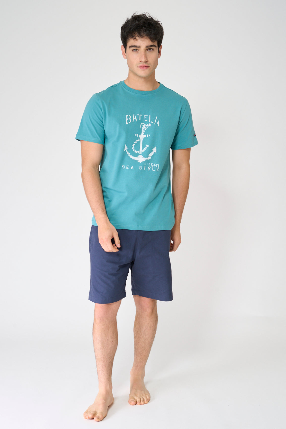 Camiseta de algodón con ancla y logo Batela