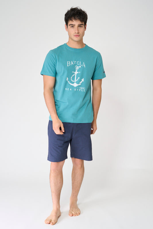 Cotton T-shirt with anchor and Batela logo