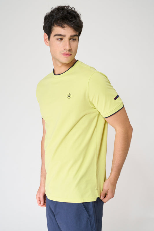 Camiseta de algodón piqué con cuello redondo